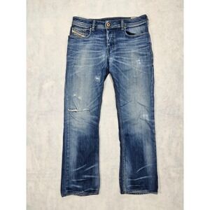 Diesel Jeans Mens Sz 32 X 28 Zathan Bootcut Distressed medium Blue Wash Vtg Y2K